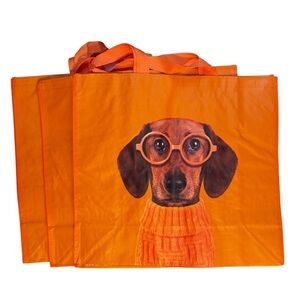 Bundle of 3 Dachshund Reusable Tote Bags – Orange Glasses Sweater Dog Design